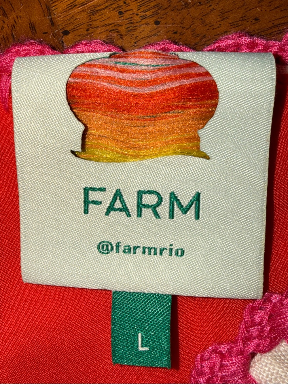 🌺 Farm Rio Summer Sunrise Embroidered Linen Maxi Dress Size Large Red Pink - Picture 11 of 16